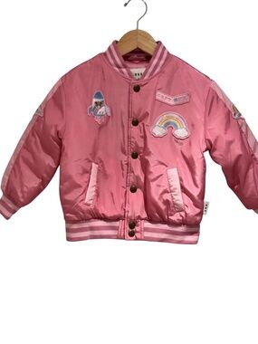HUX pink bomber jacket with patches - size 4
